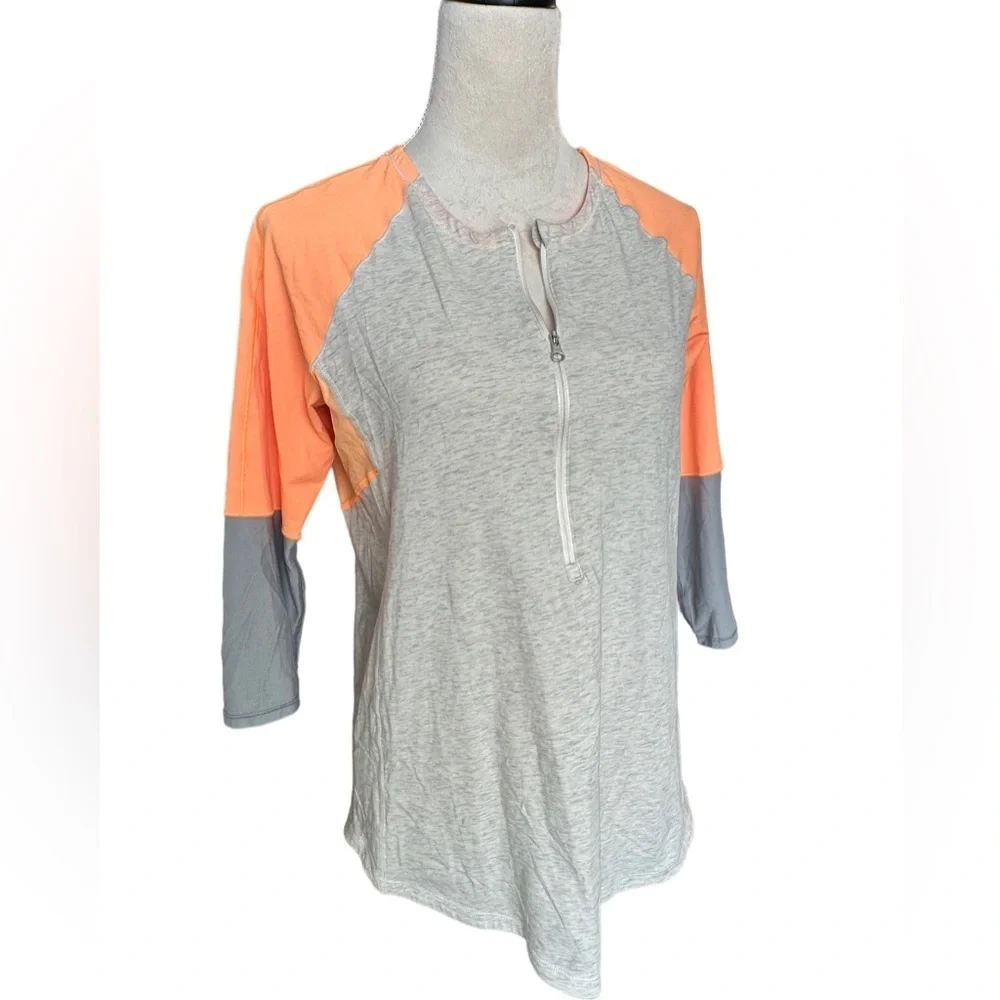 Lululemon orange gray 3/4 sleeves zipper up athletic top